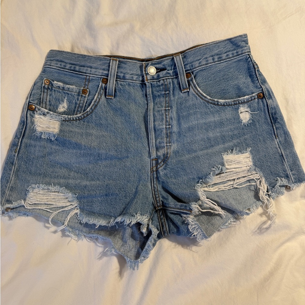 Levi's Light Blue Distressed Jean Shorts